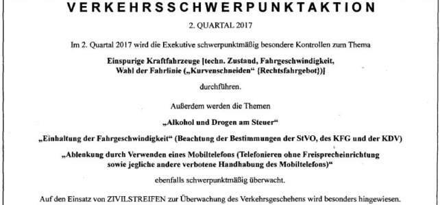 Verkehr – Schwerpunktaktion 2Q/2017