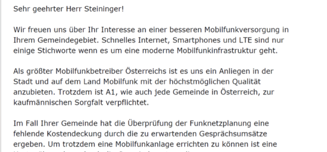 Versorgungsanfrage A1 – Rutzendorf